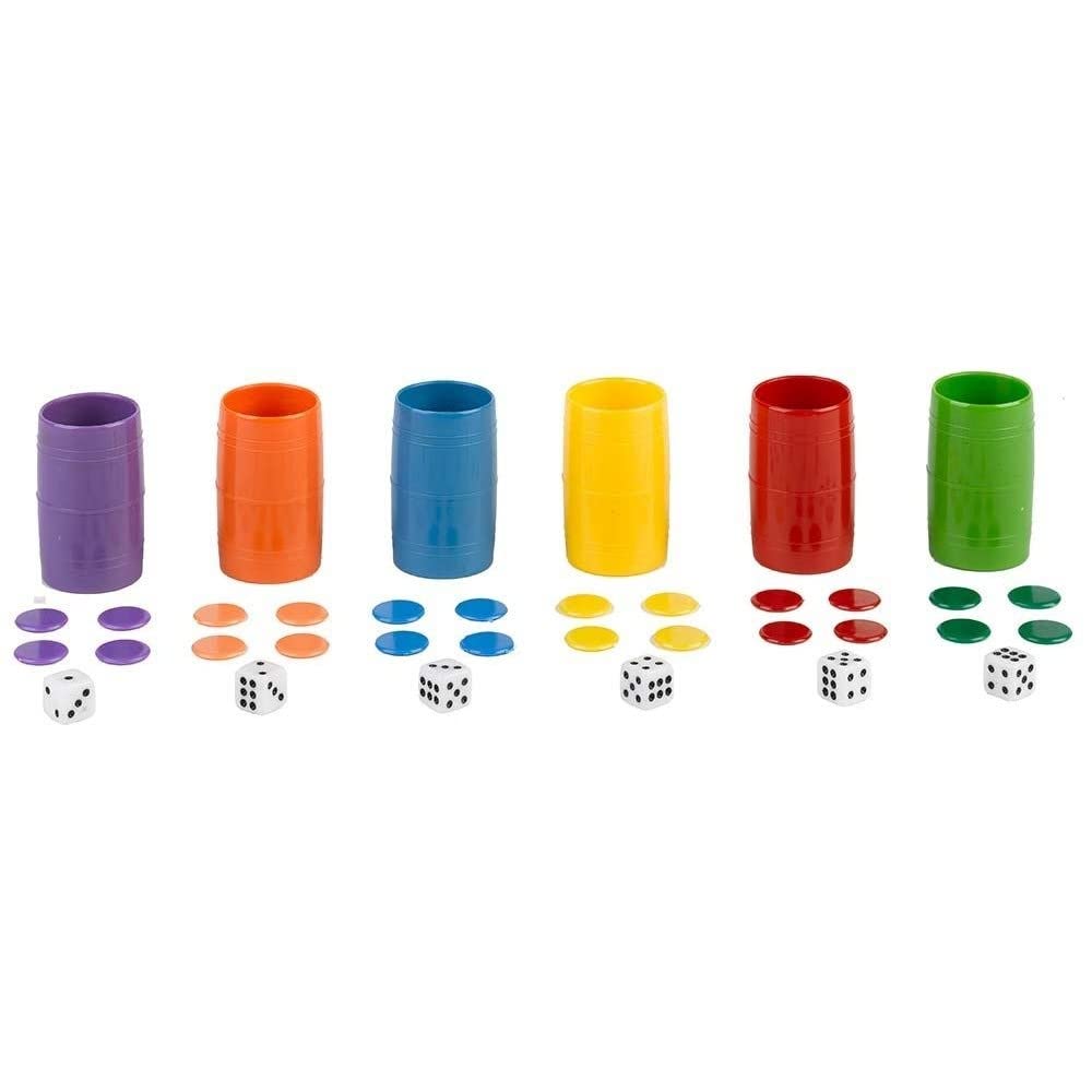 Falomir – Set de 6 cubiletes multicolor con dados y fichas | Juegos de mesa y ocio familiar
