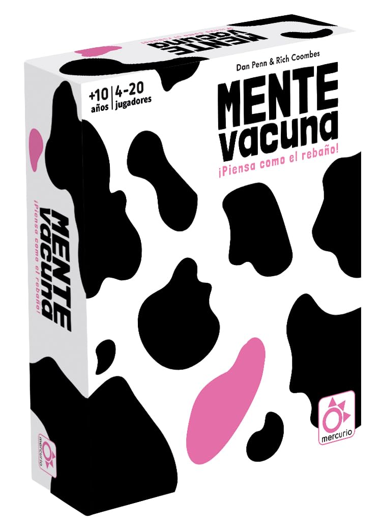 Mercurio - Mente Vacuna - Juego de Mesa Familiar - para 4 a 20 Jugadores - Incluye Vaca Rosa, 80 Cartas de Preguntas a Doble Cara, fichas y blocs - Ideal para Reuniones, Fiestas y Grupos- 20 Minutos