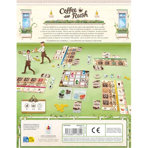 Korea Board Games | Coffee Rush | Juego de Mesa de Estrategia para Adultos y Familias | Conviértete en el Mejor Barista | A Partir de 8 Años | De 2 a 4 Jugadores | 30 Minutos por Partida | Español