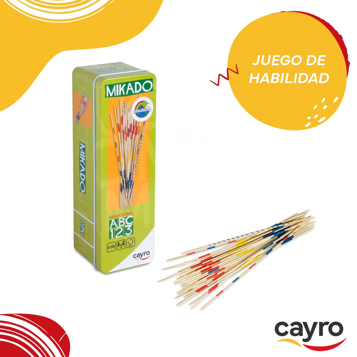 Cayro - Mikado Metal Box - Juego de Habilidad - Coge los Palillos de Madera sin Mover los Demás - + 2 Jugadores