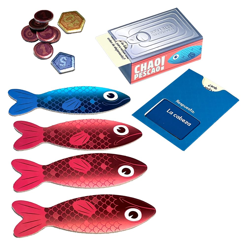 Mercurio - Chao Pescao! | Juego de Preguntas y Respuestas Falsas |Incluye 100 Cartas de Preguntas a Doble Cara, 8 Fichas de Puntos y 1 Dispensador de Cartas| para 3 a 6 Jugadores