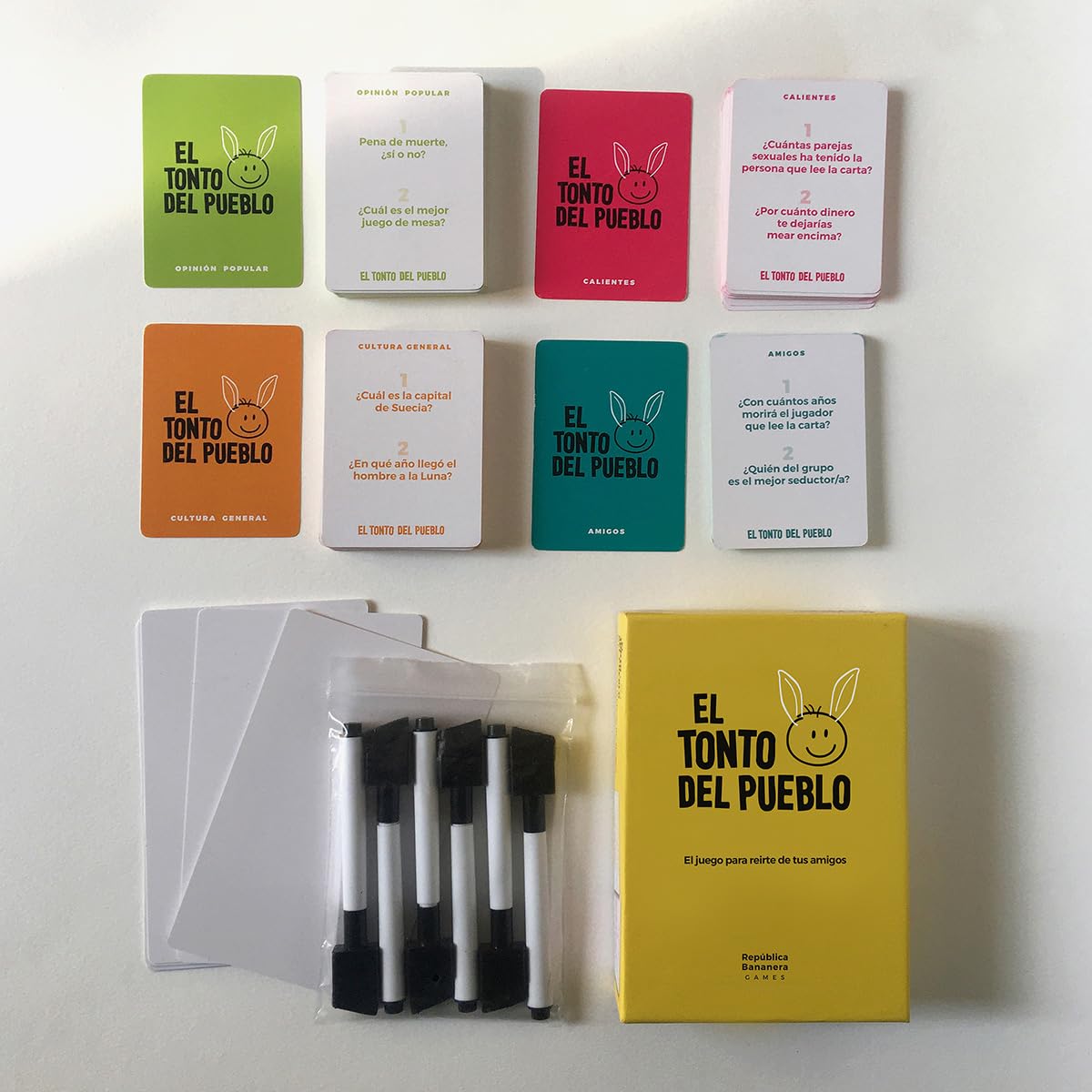 El Tonto del Pueblo - Juegos de Mesa - El Juego de Mesa para reírte de Tus Amigos - Cartas pizarras y rotuladores