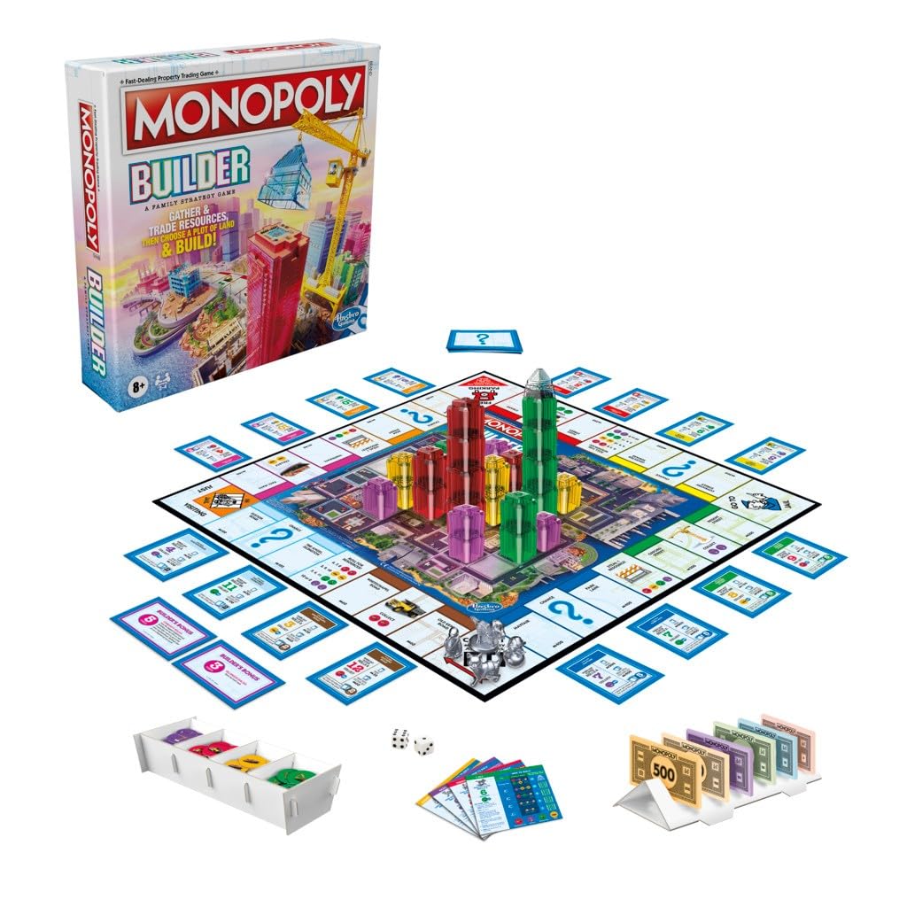 Monopoly Juego de mesa Builder, Juego de estrategia, Juego familiar, Juegos para niños, Juego divertido para jugar, Juegos de mesa familiares