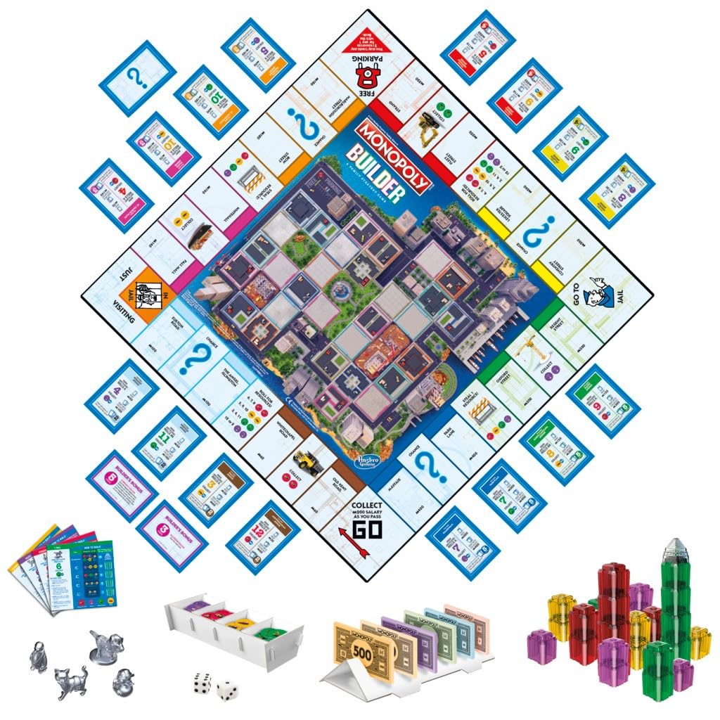 Monopoly Juego de mesa Builder, Juego de estrategia, Juego familiar, Juegos para niños, Juego divertido para jugar, Juegos de mesa familiares