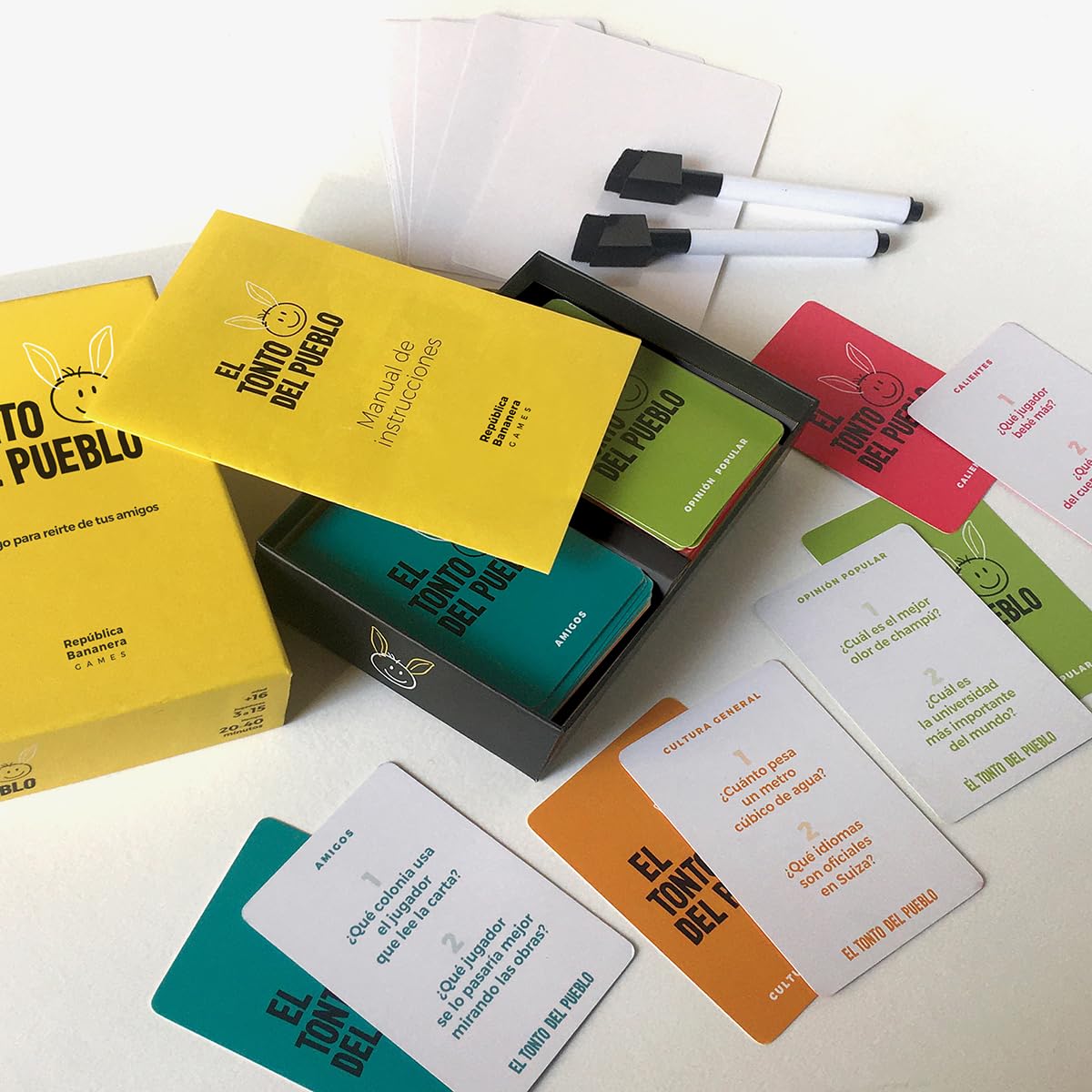 El Tonto del Pueblo - Juegos de Mesa - El Juego de Mesa para reírte de Tus Amigos - Cartas pizarras y rotuladores