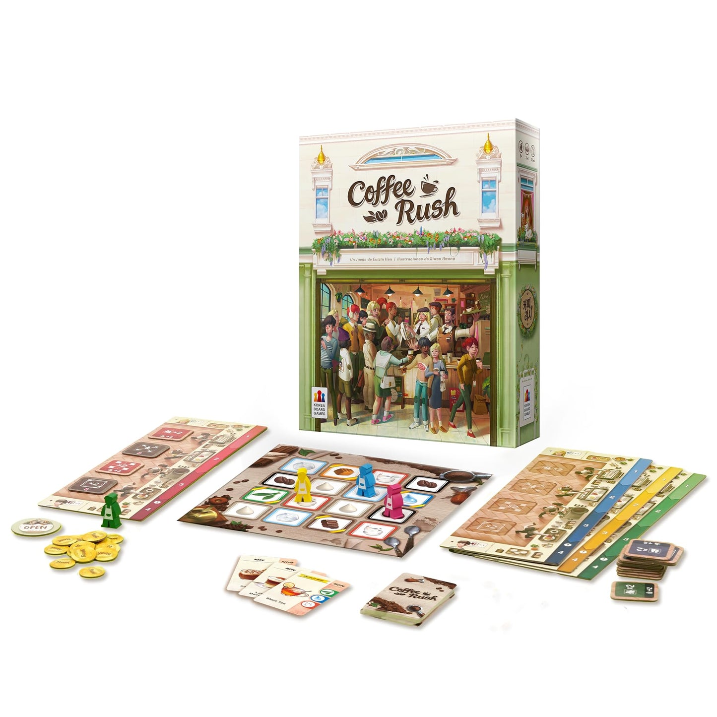 Korea Board Games | Coffee Rush | Juego de Mesa de Estrategia para Adultos y Familias | Conviértete en el Mejor Barista | A Partir de 8 Años | De 2 a 4 Jugadores | 30 Minutos por Partida | Español
