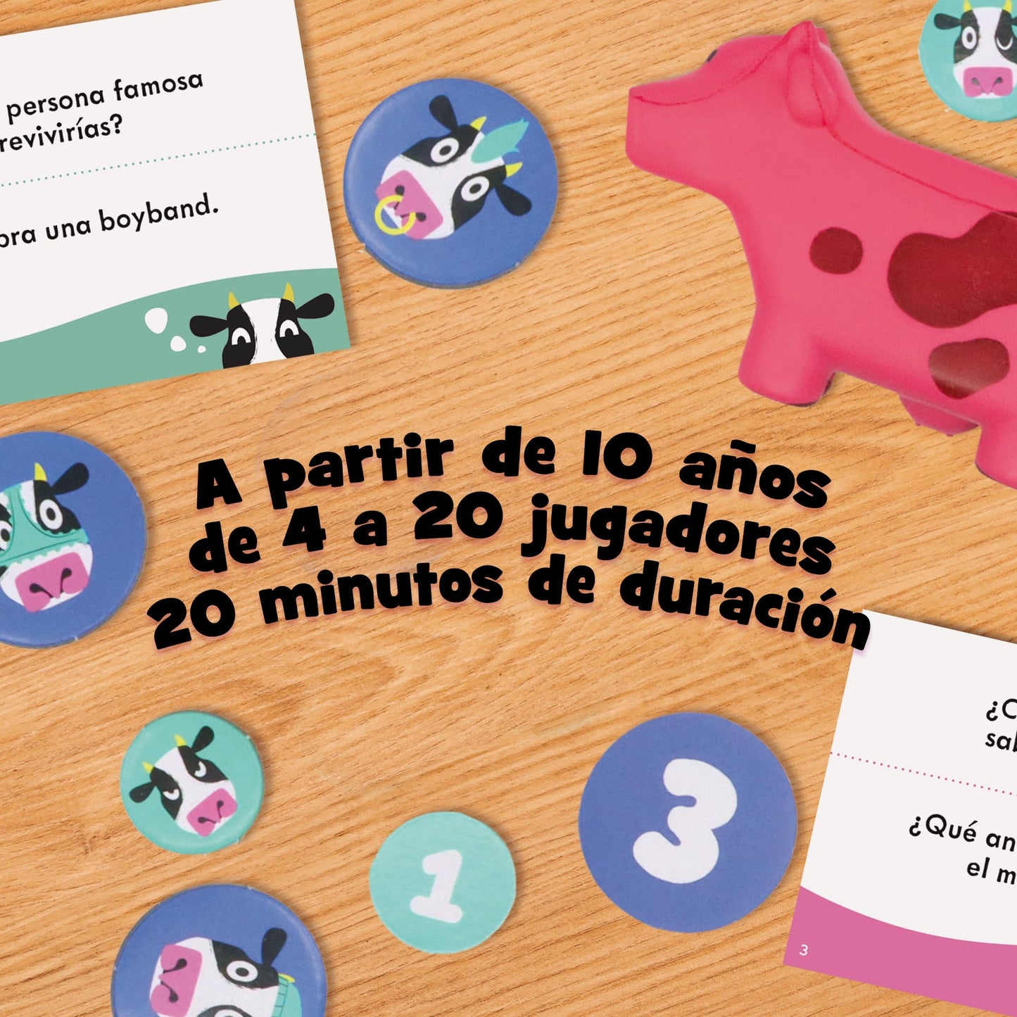 Mercurio - Mente Vacuna - Juego de Mesa Familiar - para 4 a 20 Jugadores - Incluye Vaca Rosa, 80 Cartas de Preguntas a Doble Cara, fichas y blocs - Ideal para Reuniones, Fiestas y Grupos- 20 Minutos