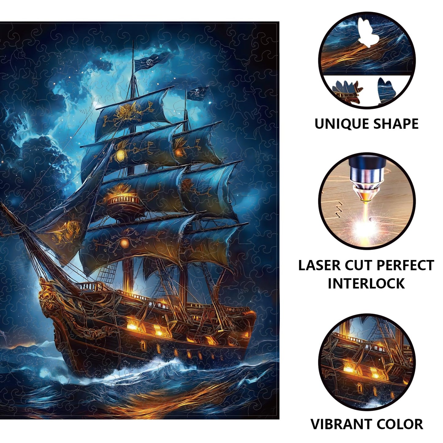 Rompecabezas GLOBLELAND Barco Pirata 300 piezas – Puzzle de Madera para Adultos y Niños