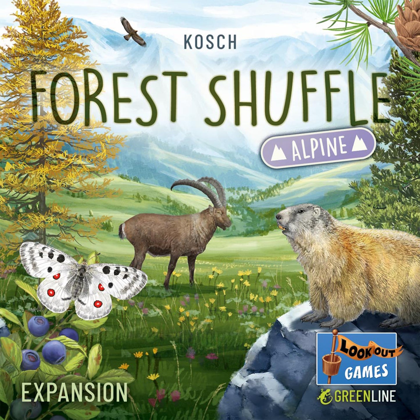 Lookout Expansión del juego de cartas Forest Shuffle Alpine - 36 cartas nuevas para un juego mejorado. Añade nuevas especies y árboles, juego de estrategia para niños y adultos, a partir de 10 años, 2