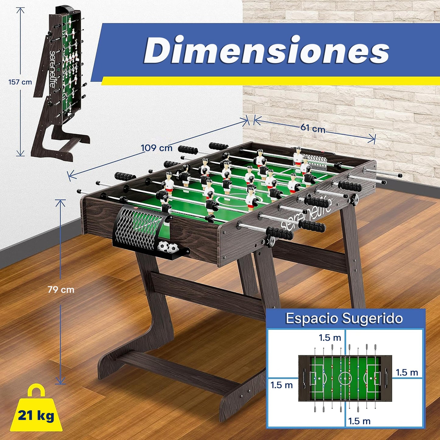 FUTBOLÍN PLEGABLE SERENELIFE 48” – TAMAÑO COMPLETO