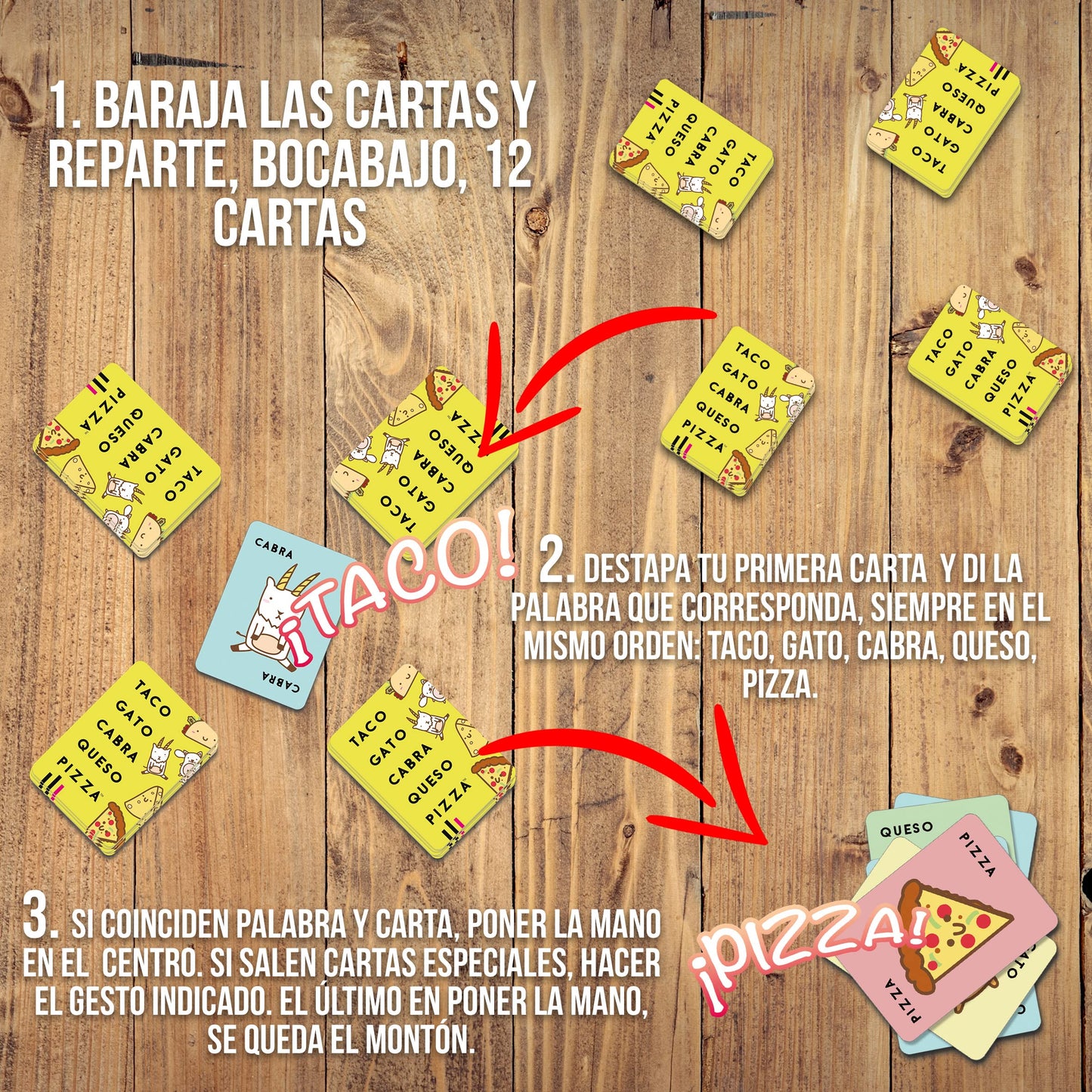 TACO GATO CABRA QUESO PIZZA – Juego de mesa de cartas rápido y familiar