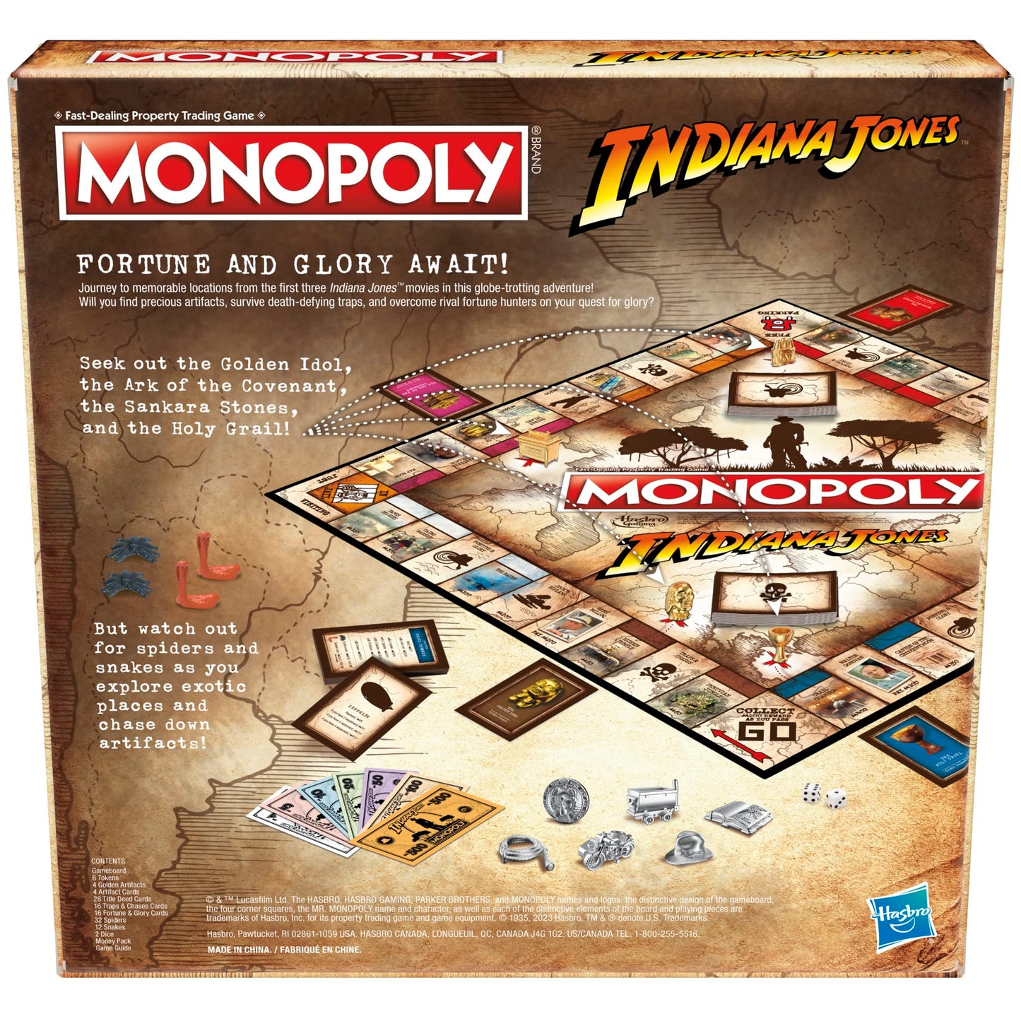 Hasbro Gaming Juego Monopoly Indiana Jones, inspirado en las pel culas de Indiana Jones, juego de mesa para 2-6 jugadores, para ni os a partir de 8 a os