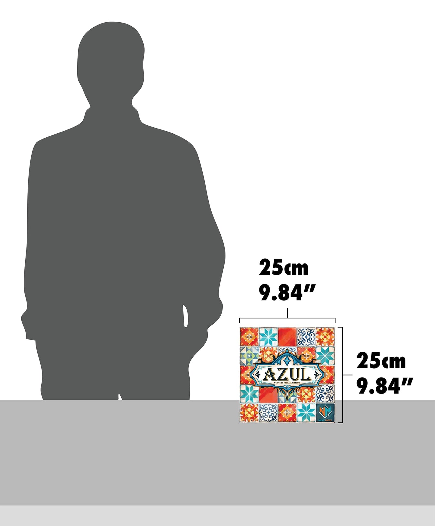 Tamaño de la caja del juego de mesa Azul con medidas aproximadas