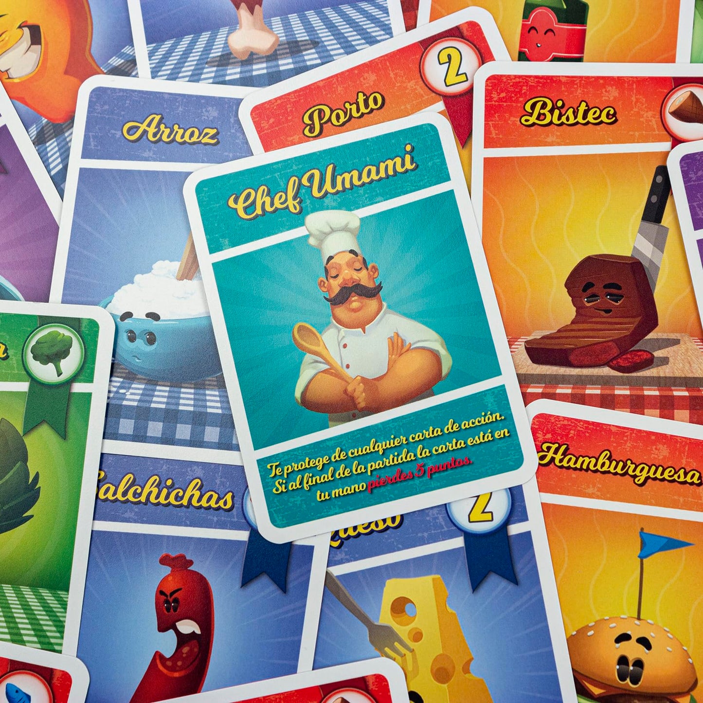 Cartas del juego de mesa Chef Umami con ilustraciones de cocina