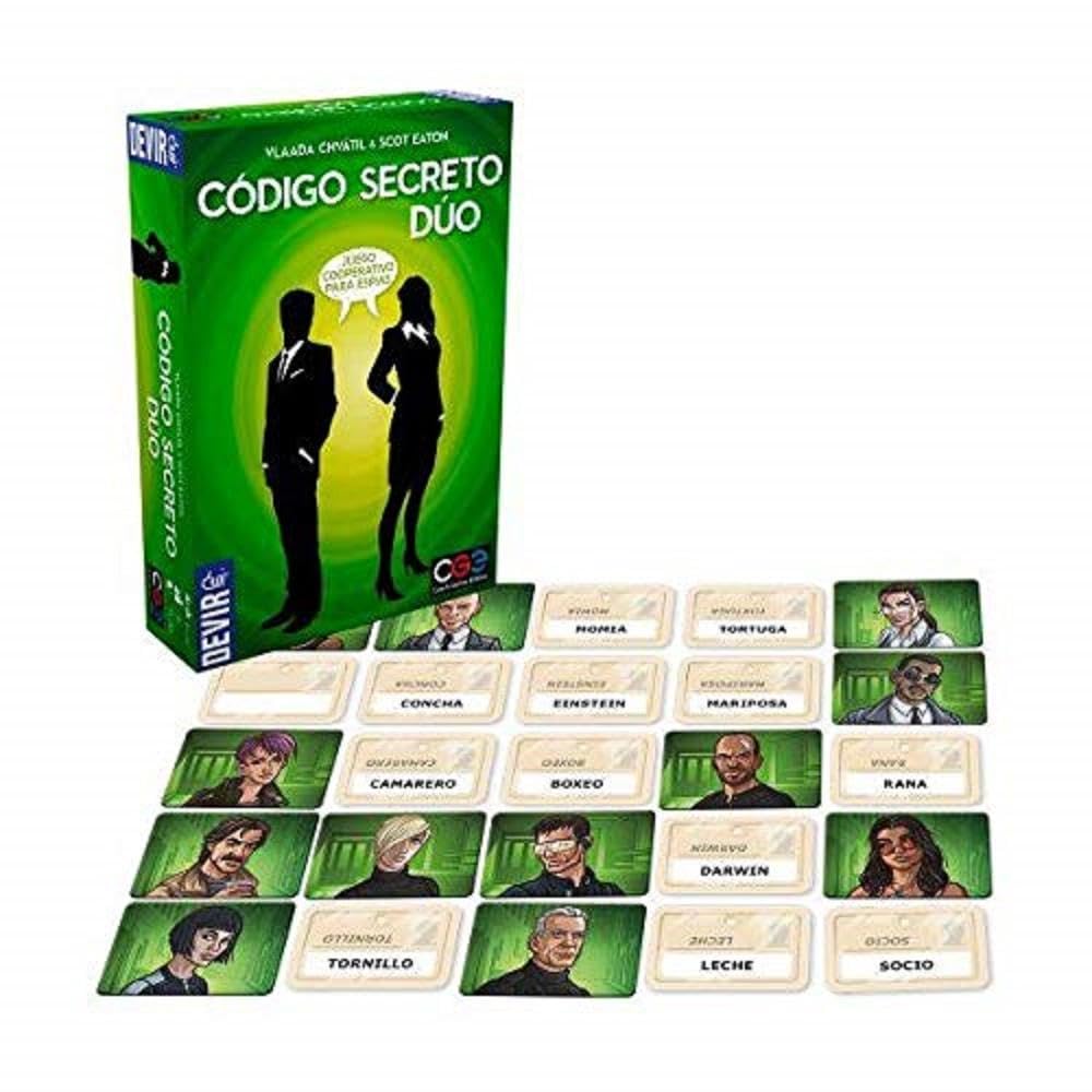 Cartas de palabras dispuestas en una partida de Código Secreto Dúo