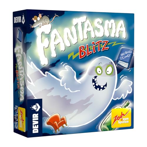 Portada del juego de mesa Fantasma Blitz con ilustración divertida del fantasma