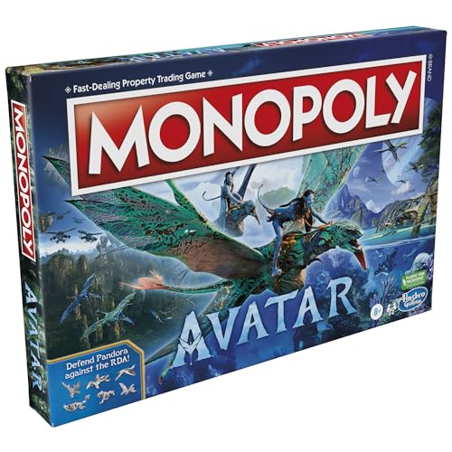 Caja frontal del juego Monopoly Avatar con ilustración de Pandora y personajes
