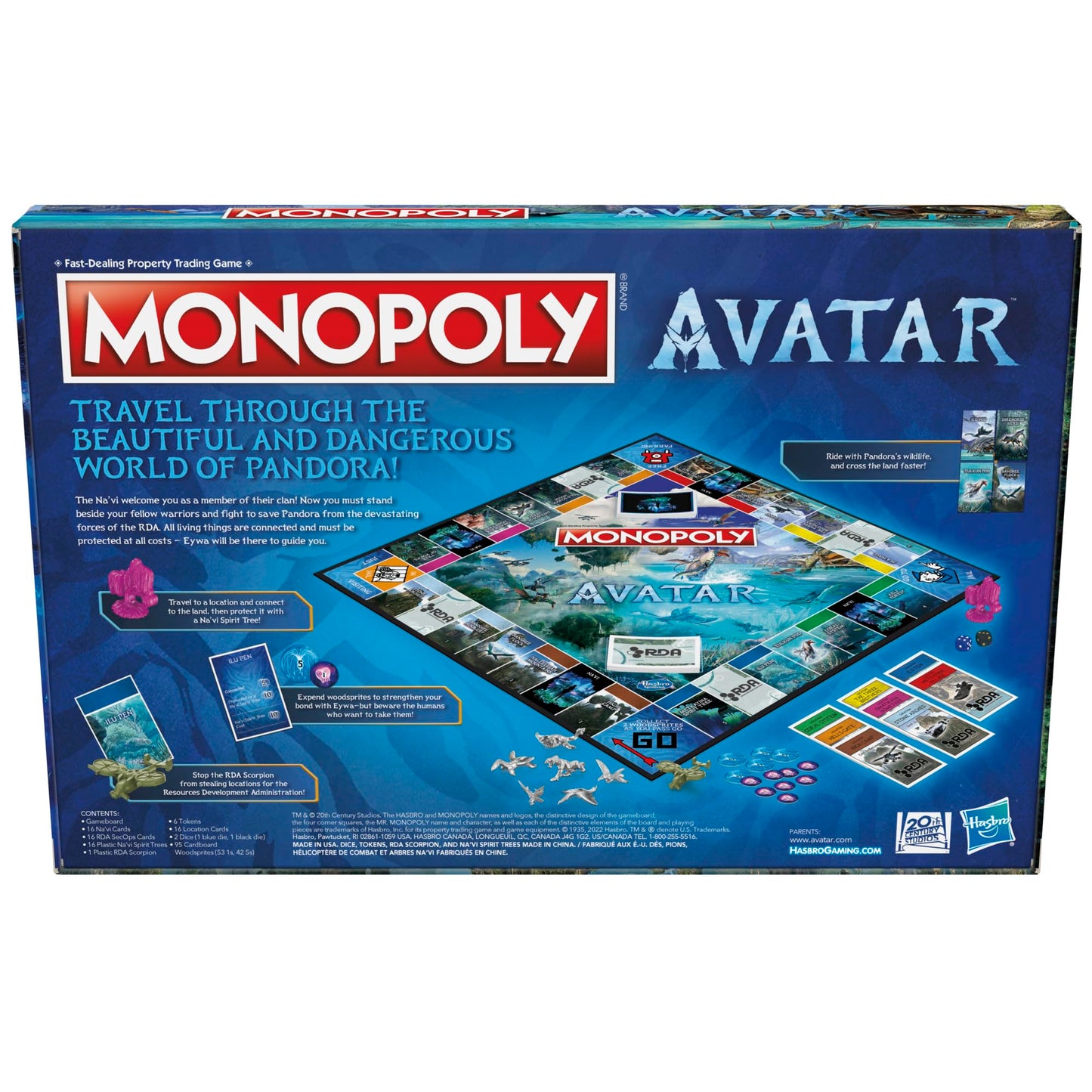 Caja frontal del juego Monopoly Avatar con ilustración de Pandora y personajes