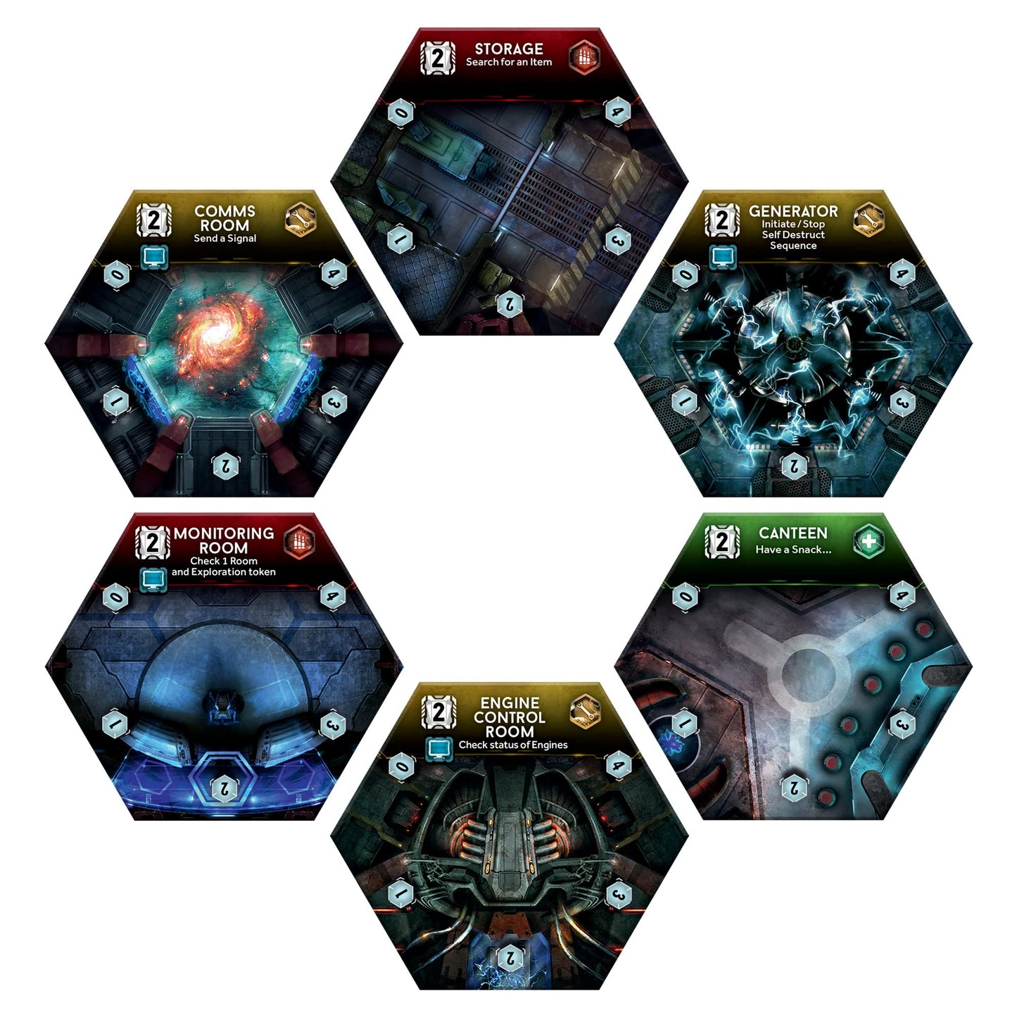 Cartas del juego de mesa Nemesis incluyendo eventos, personajes y misiones