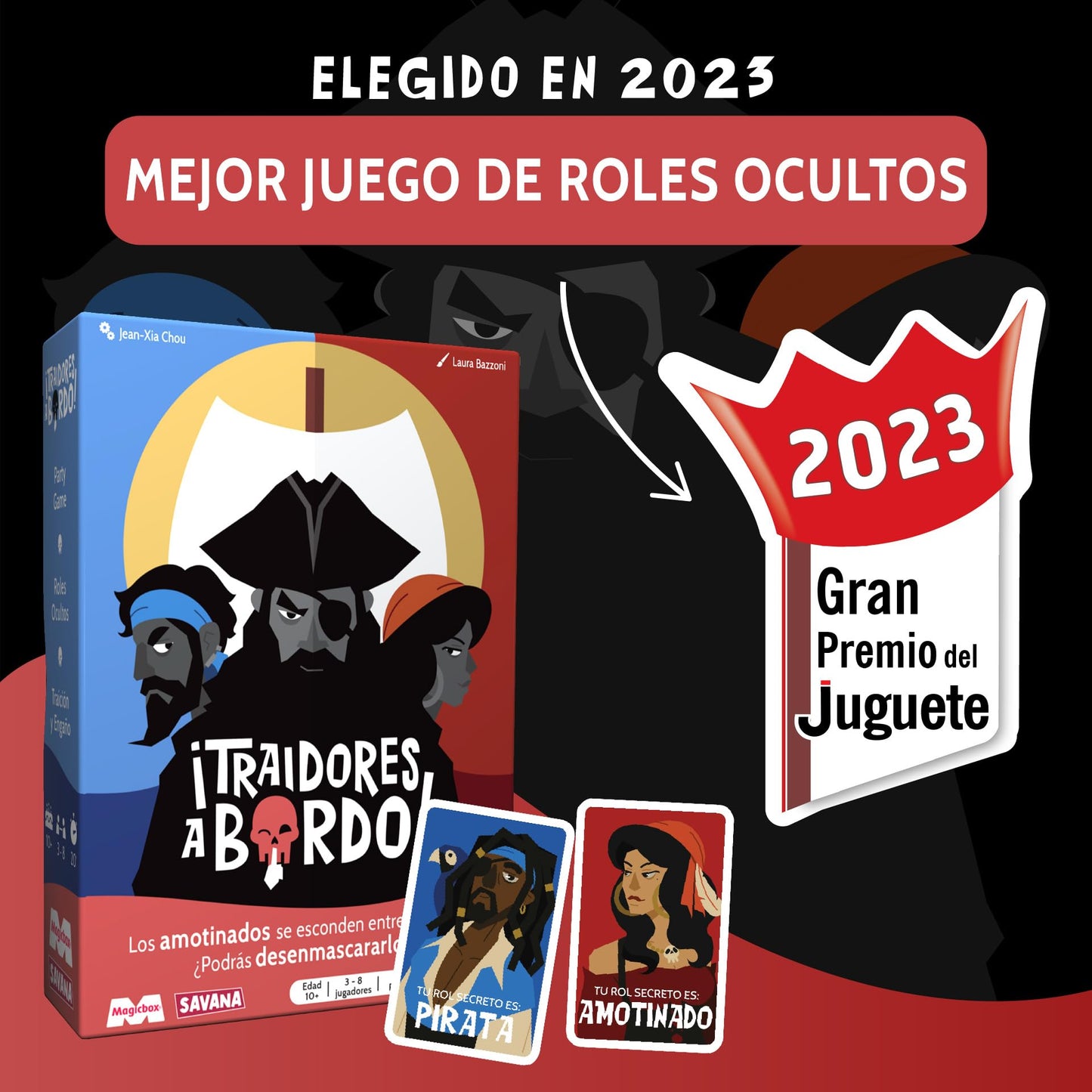 Laterales de la caja del juego de mesa Traidores a Bordo con logotipos y detalles