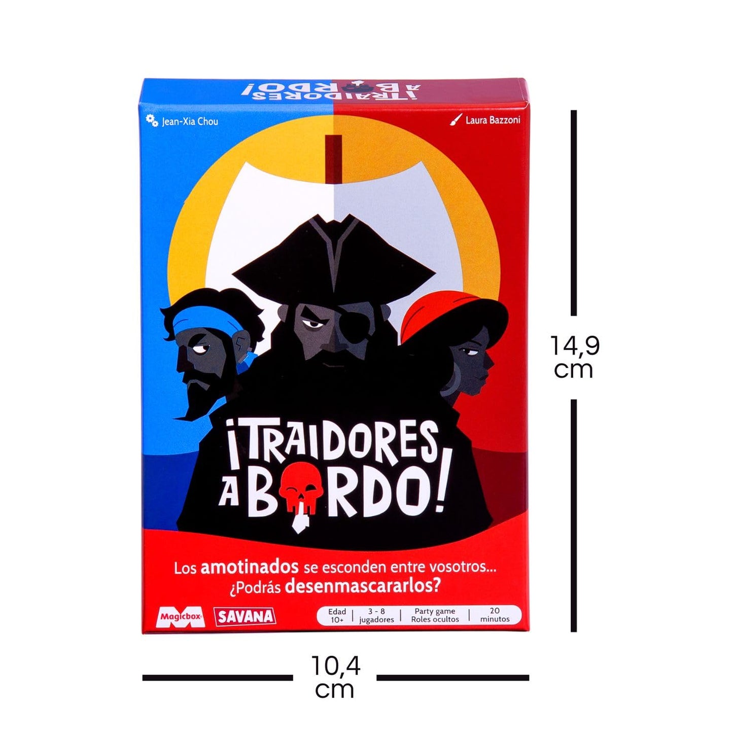 Tamaño de la caja del juego de mesa Traidores a Bordo con medidas aproximadas