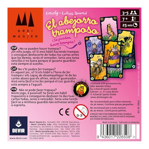 Devir - El Abejorro Tramposo, Juego de Mesa, para jugar en Familia, o con Amigos, Juego de Cartas Fácil y Divertido (BGTRAMP)