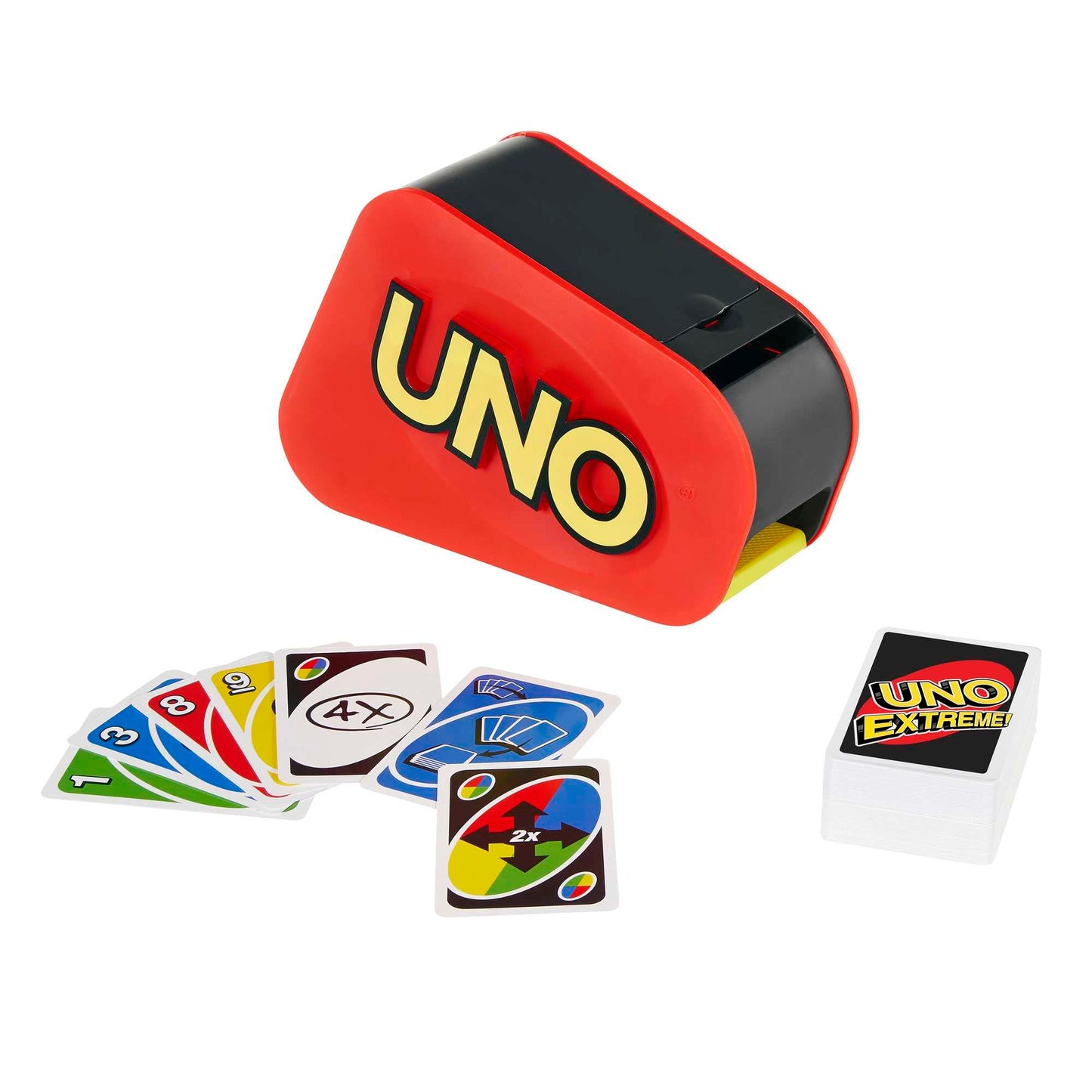 UNO Extreme - Juego de Cartas Familiar con Lanzador - con Luz y Sonido - 112 Cartas - De 2 a 10 Jugadores - Regalo para Niños de 7+ Años y Adultos, GXY75