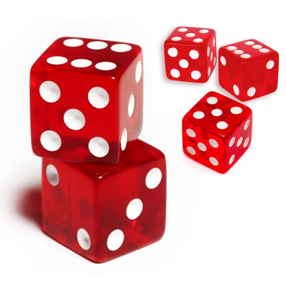 PACK 5 DADOS DE CASINO TRANSPARENTES D6 – 19 mm rojo cuadrado | 6 caras