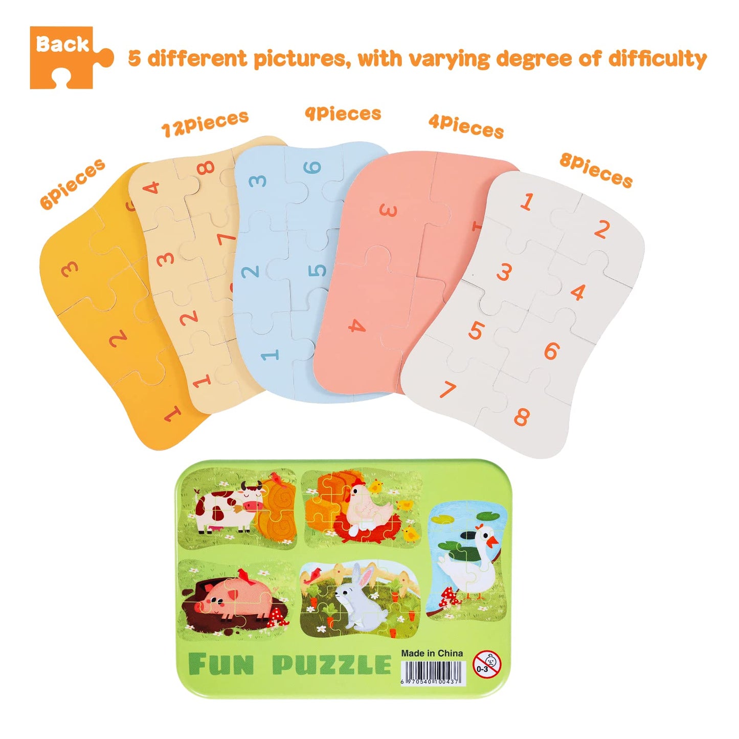 Puzzle Infantil BBLIKE de Animales – 5 Imágenes, Ideal para Niños y Niñas 3-5 Años