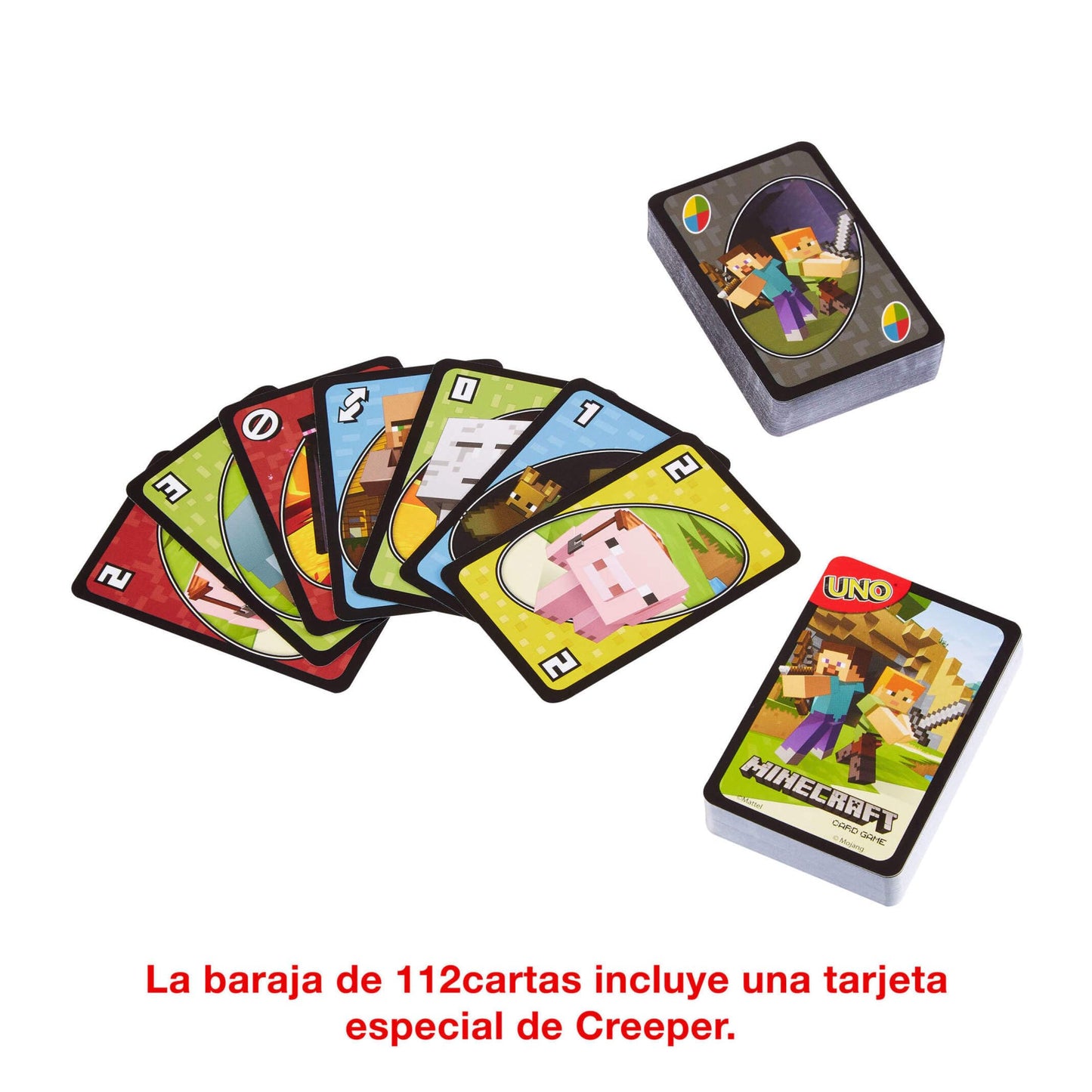 Mattel Games, Juego de Cartas UNO Minecraft, Juego de Mesa para niños a Partir de 7 años (Mattel FPD61)