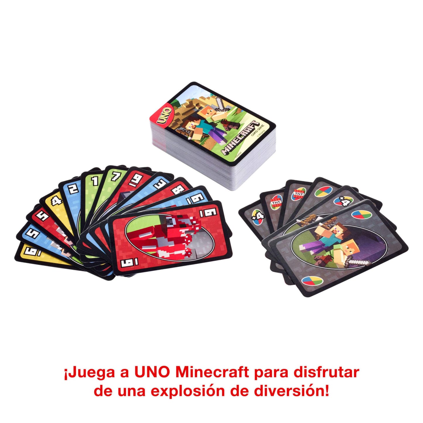 Mattel Games, Juego de Cartas UNO Minecraft, Juego de Mesa para niños a Partir de 7 años (Mattel FPD61)