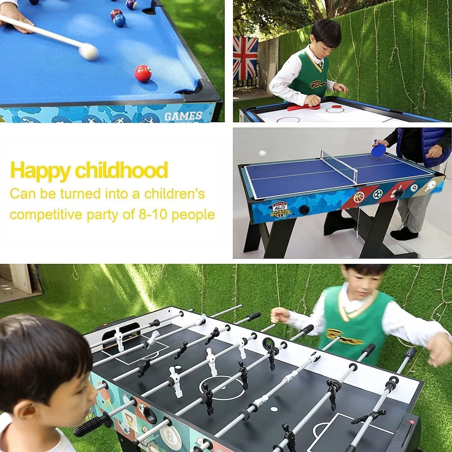 JUEGO DE MESA 5 EN 1 – Multijuegos infantil y familiar: Ping Pong, Billar, Fútbol, Hockey y Baloncesto