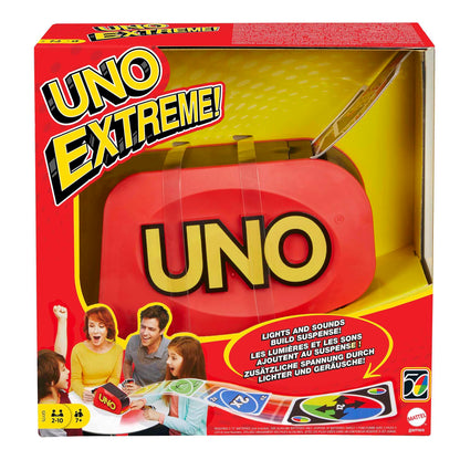UNO Extreme - Juego de Cartas Familiar con Lanzador - con Luz y Sonido - 112 Cartas - De 2 a 10 Jugadores - Regalo para Niños de 7+ Años y Adultos, GXY75