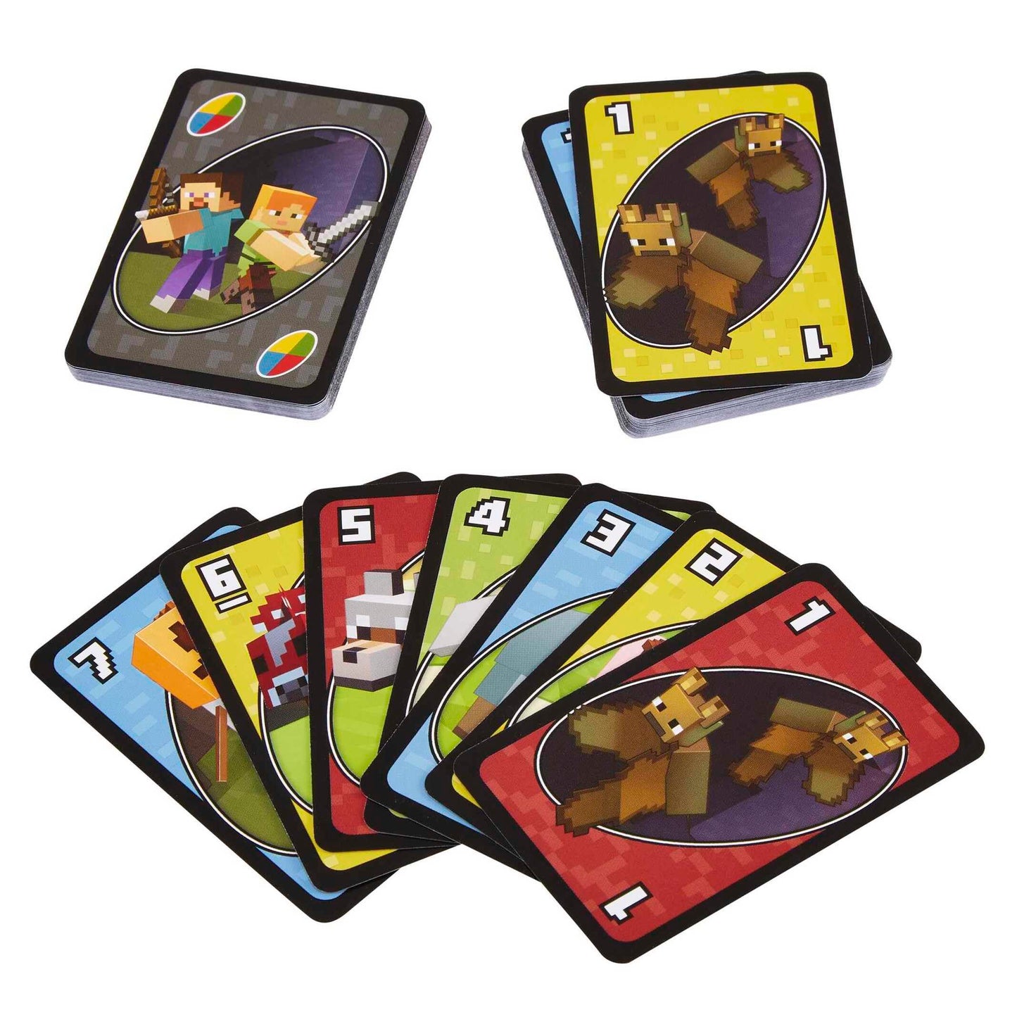 Mattel Games, Juego de Cartas UNO Minecraft, Juego de Mesa para niños a Partir de 7 años (Mattel FPD61)
