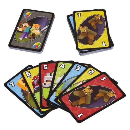 Mattel Games, Juego de Cartas UNO Minecraft, Juego de Mesa para niños a Partir de 7 años (Mattel FPD61)