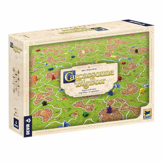 Caja del juego de mesa Carcassonne Big Box con expansiones incluidas