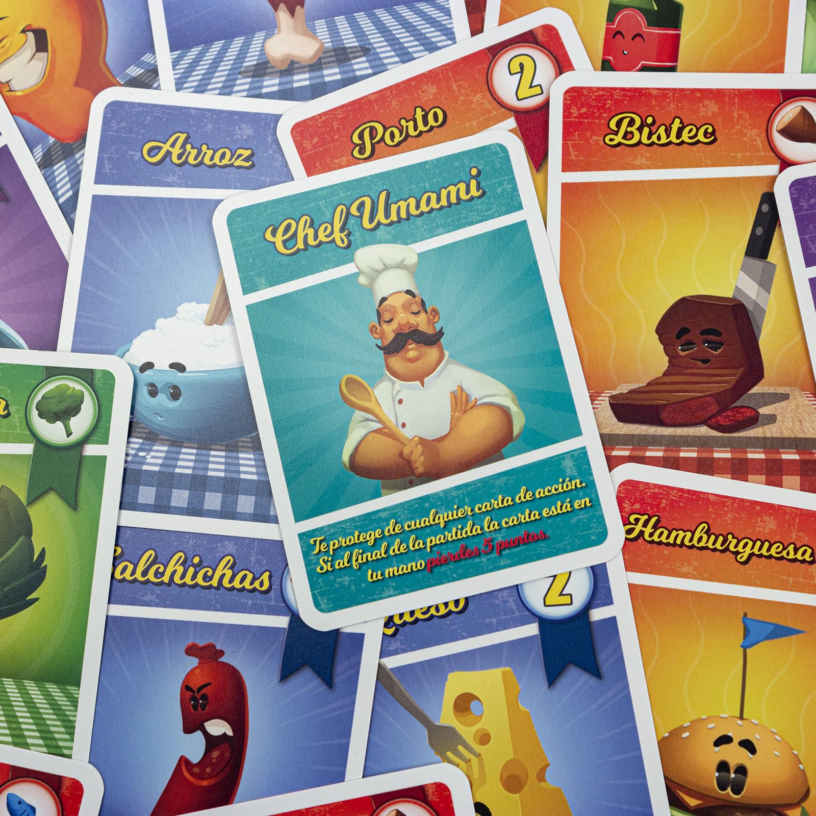 Cartas del juego de mesa Chef Umami con ilustraciones de cocina