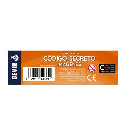 Laterales de la caja del juego de mesa Código Secreto Imágenes con diseño y detalles