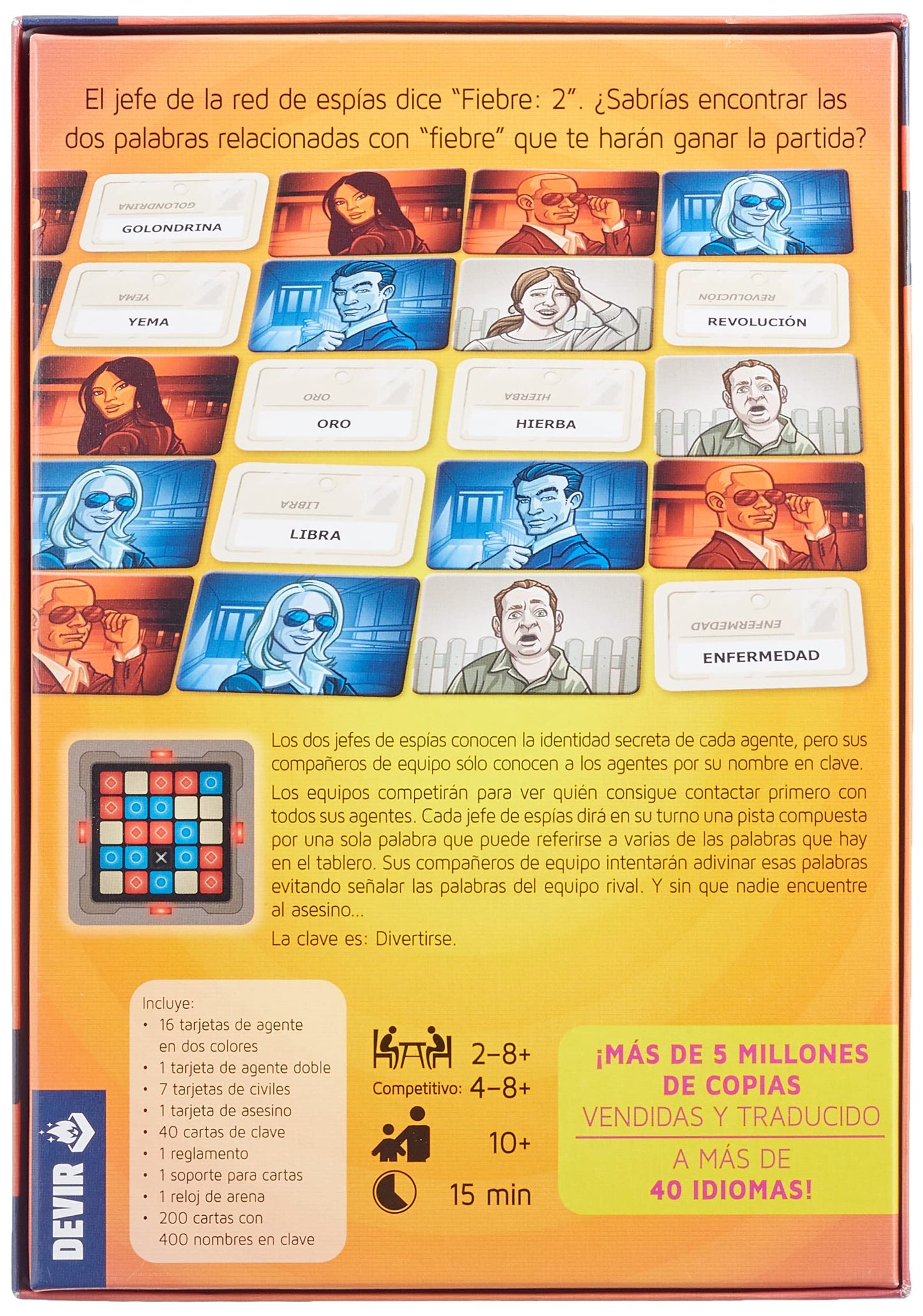 Parte trasera de la caja del juego de mesa Código Secreto Imágenes con descripción y componentes