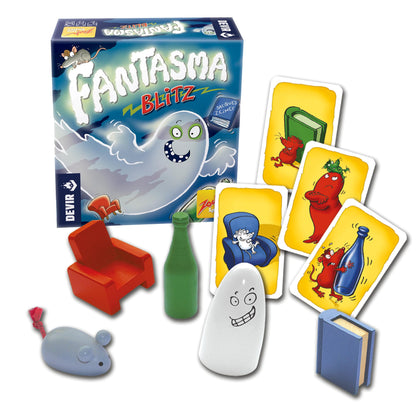 Cartas ilustradas del juego de mesa Fantasma Blitz con objetos y colores