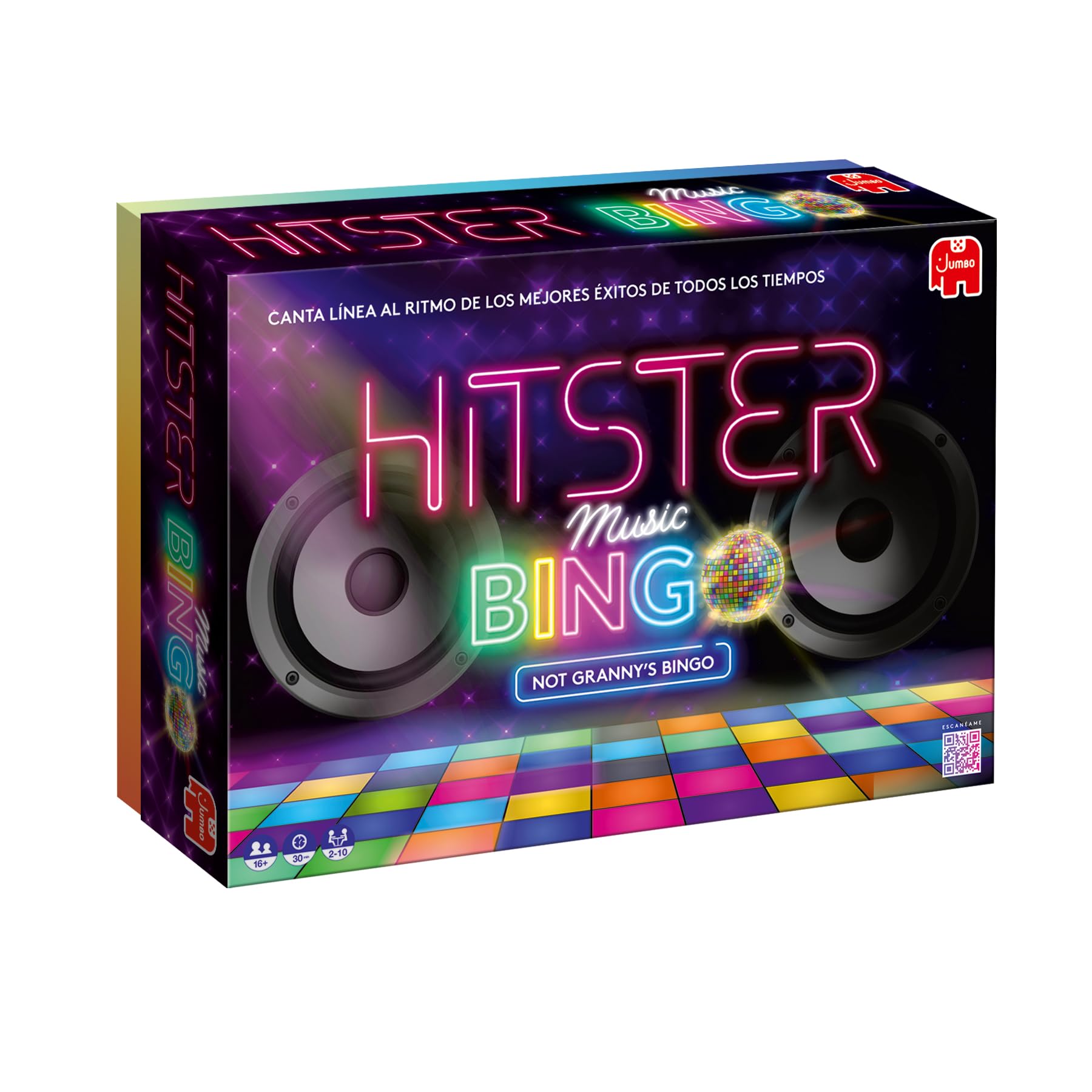 Caja del juego de mesa Hitster con diseño musical y colorido