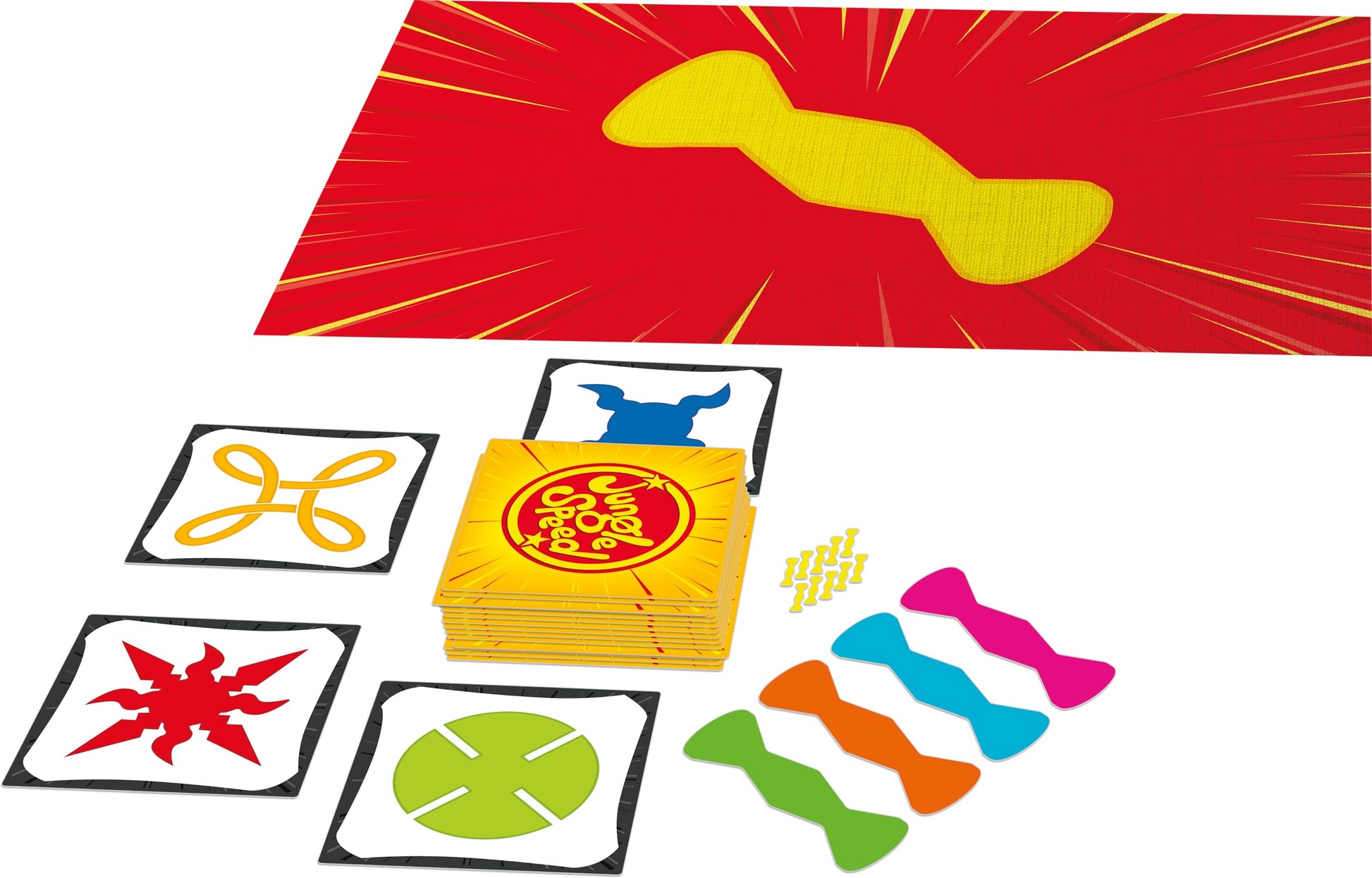 Zona de juego del Jungle Speed con cartas y el tótem en el centro