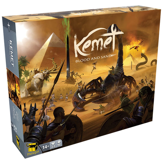 Laterales de la caja de Kemet con logotipo y detalles del juego