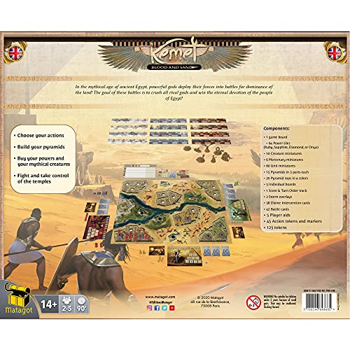 Parte trasera de la caja de Kemet con descripción del juego e imágenes de los componentes