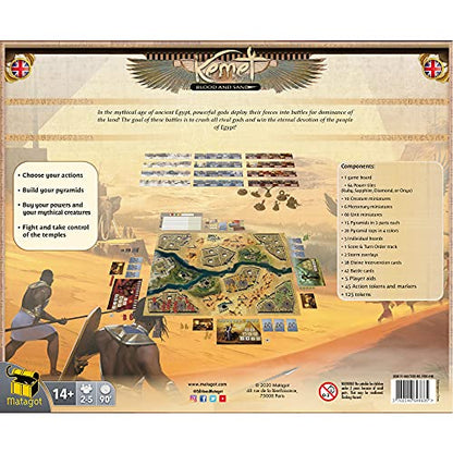 Parte trasera de la caja de Kemet con descripción del juego e imágenes de los componentes