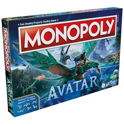 Caja frontal del juego Monopoly Avatar con ilustración de Pandora y personajes