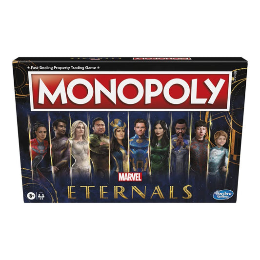Portada del Monopoly Eternals edición especial inspirada en la película de Marvel