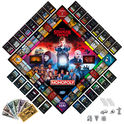 Tablero de Monopoly Stranger Things con casillas basadas en personajes y lugares de la serie