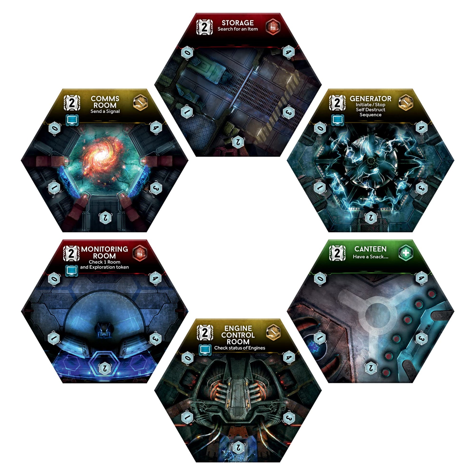 Cartas del juego de mesa Nemesis incluyendo eventos, personajes y misiones